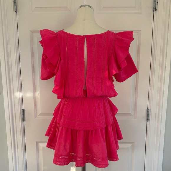 LoveShackFancy Natasha Watermelon Ice Pink Ruffle Lace Trim Mini Dress Size M - Picture 9 of 14